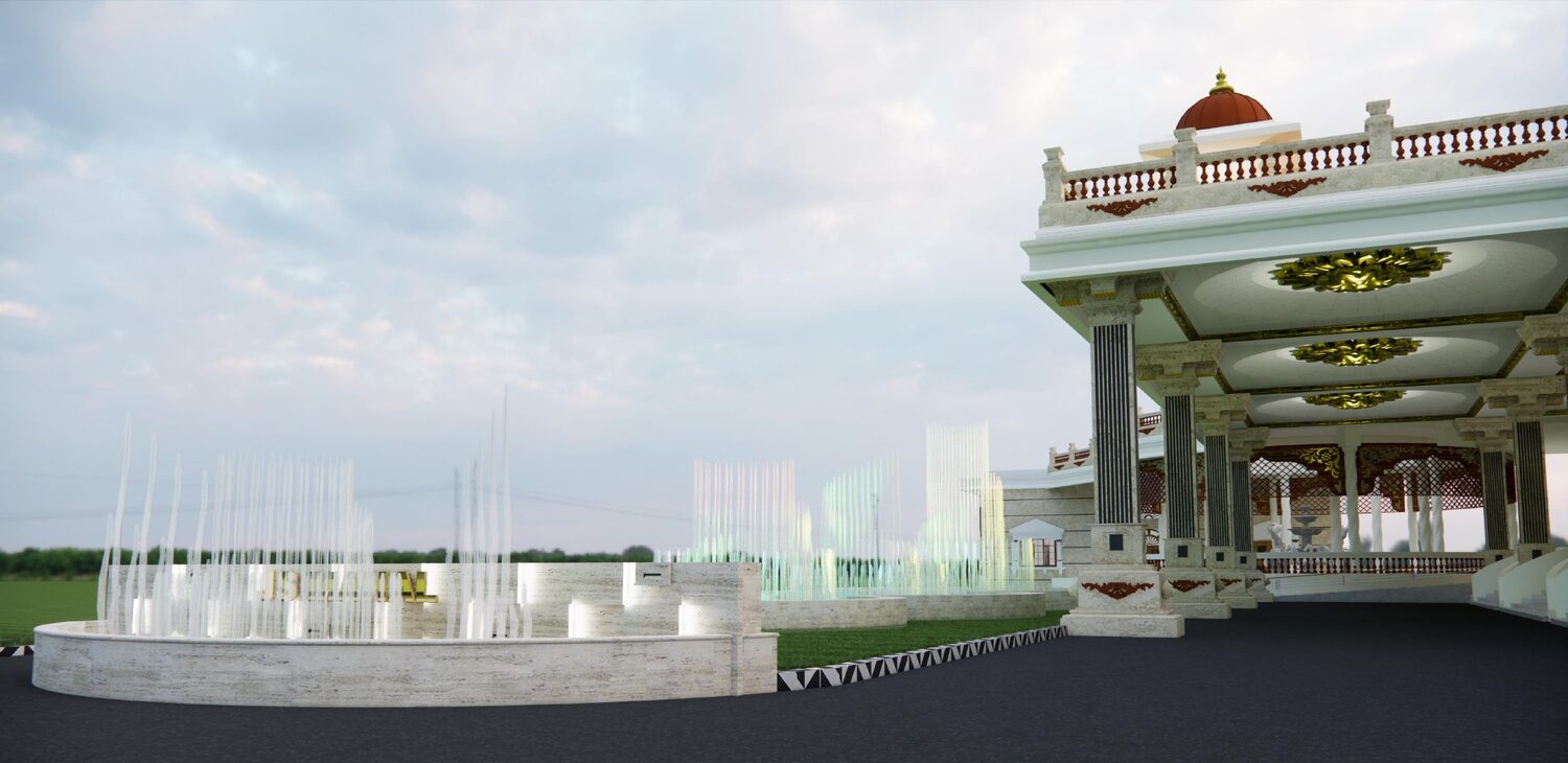 JS Mahal fountain and portico