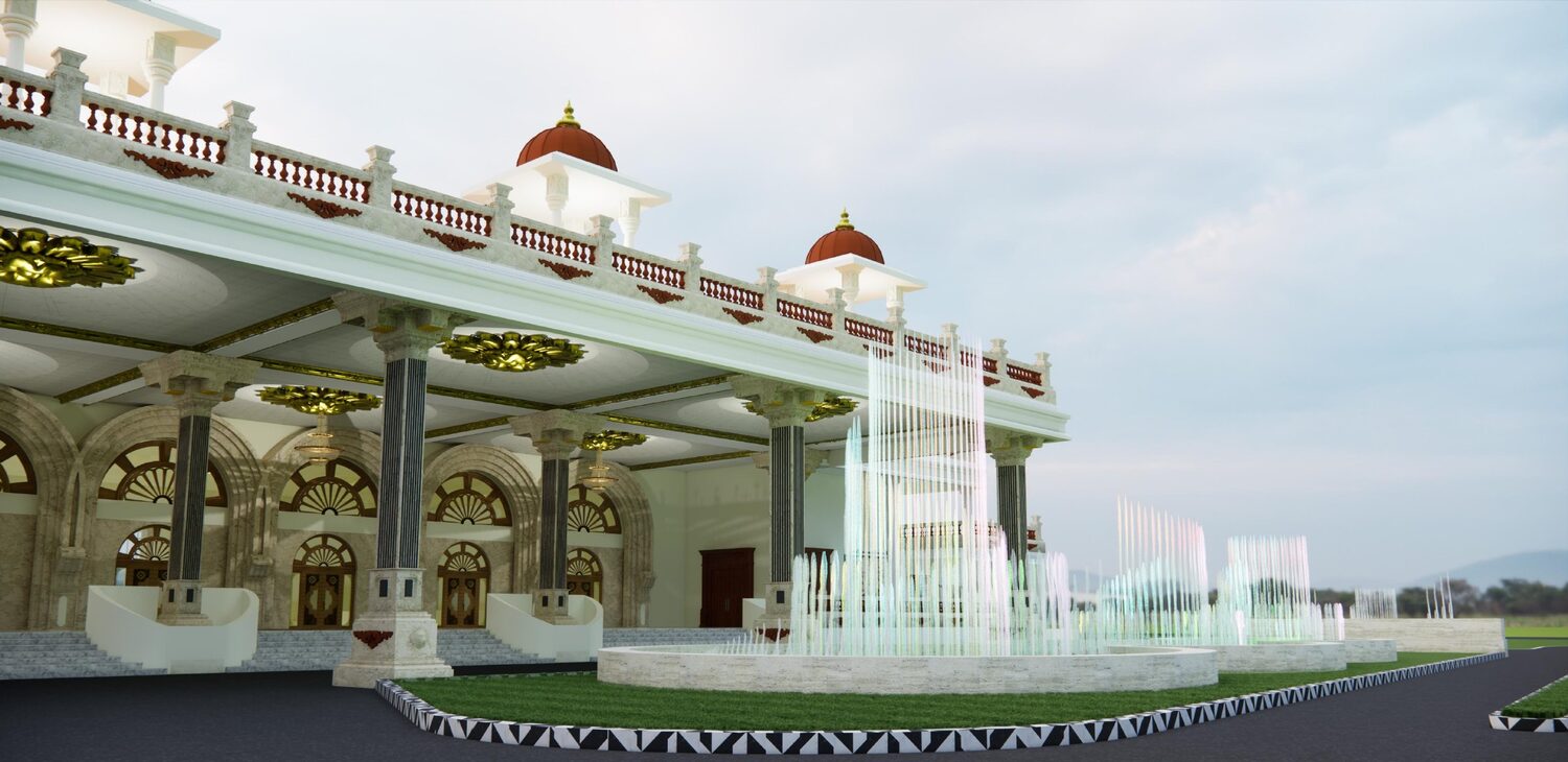 JS Mahal colonnade and water feature
