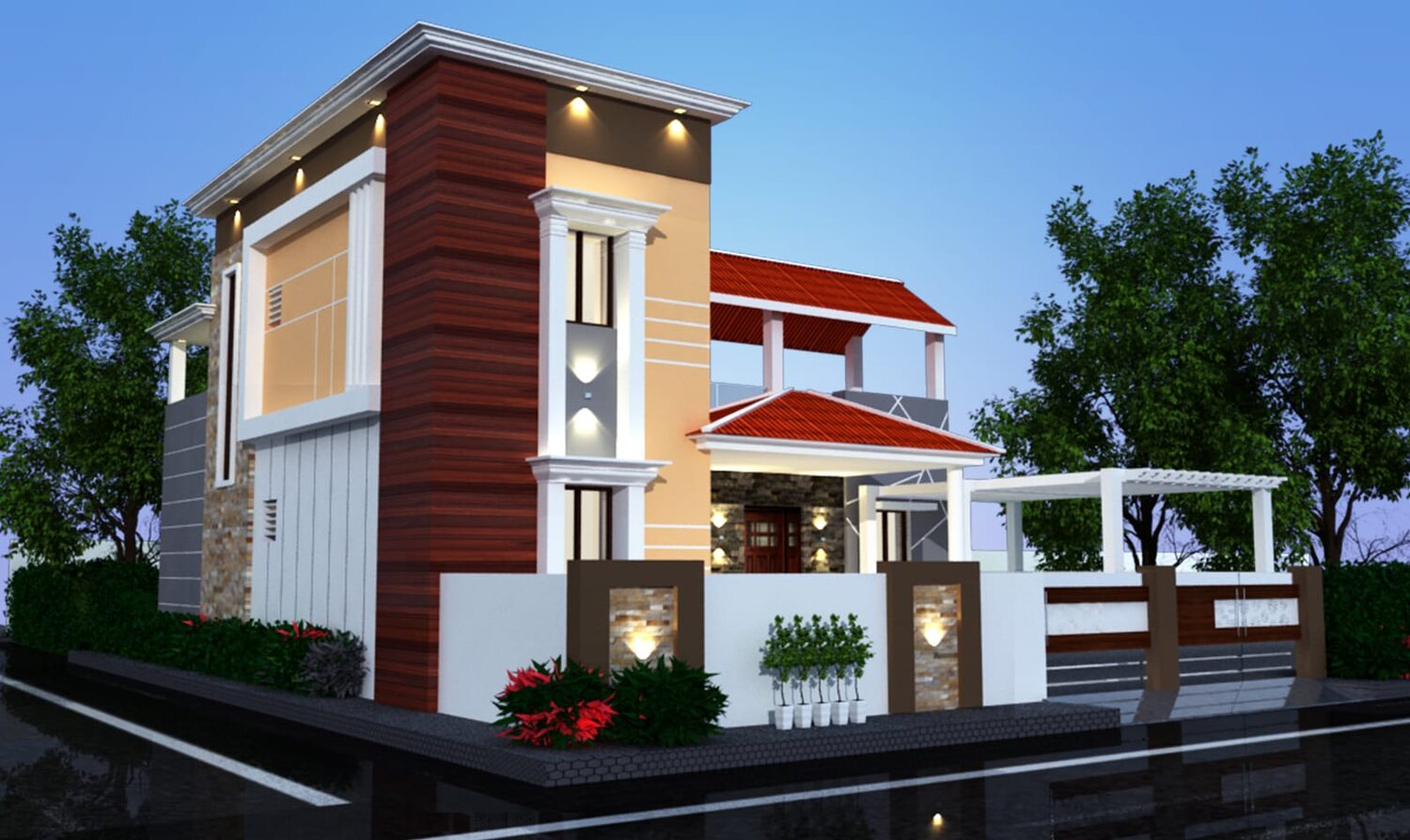 Duplex residence with pergola and landscaped compound