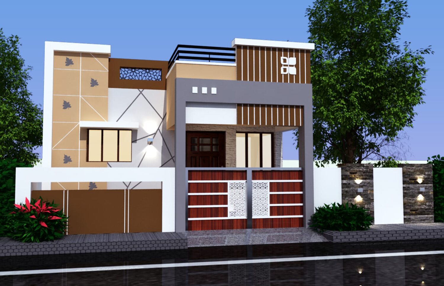 Contemporary single-storey home elevation in Madurai